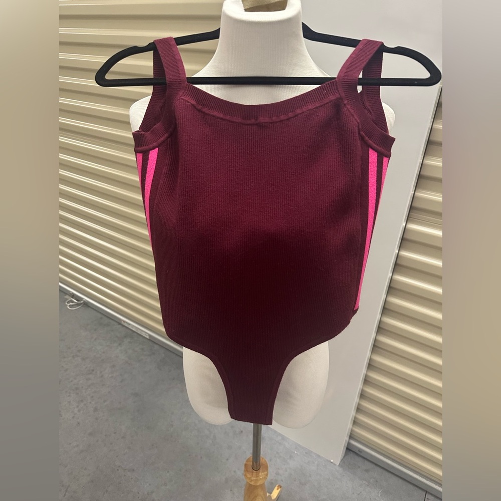 Chic Burgundy and Pink Ribbed adidas x IvyPark Bodysuit